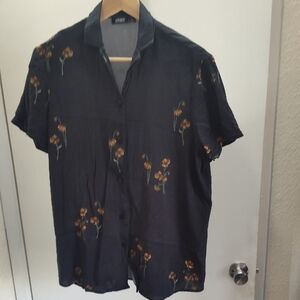 H&M Black Shirt with Orange Floral Pattern